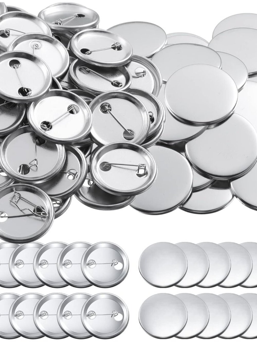 300 Pcs Blank Button Making Supplies Badge Buttons Kit, 1.46 Inch, Silver